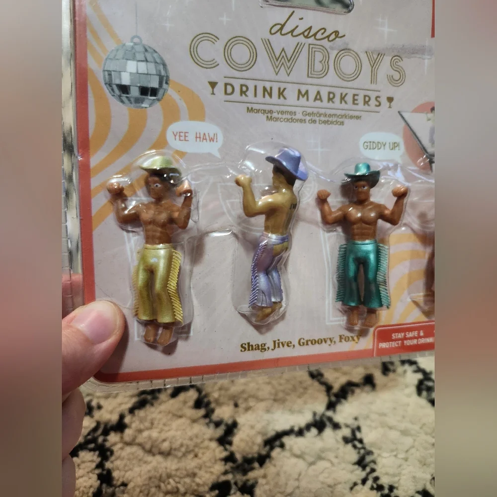 Disco Cowboys Drink Markers Set + Western Hat Straw Toppers